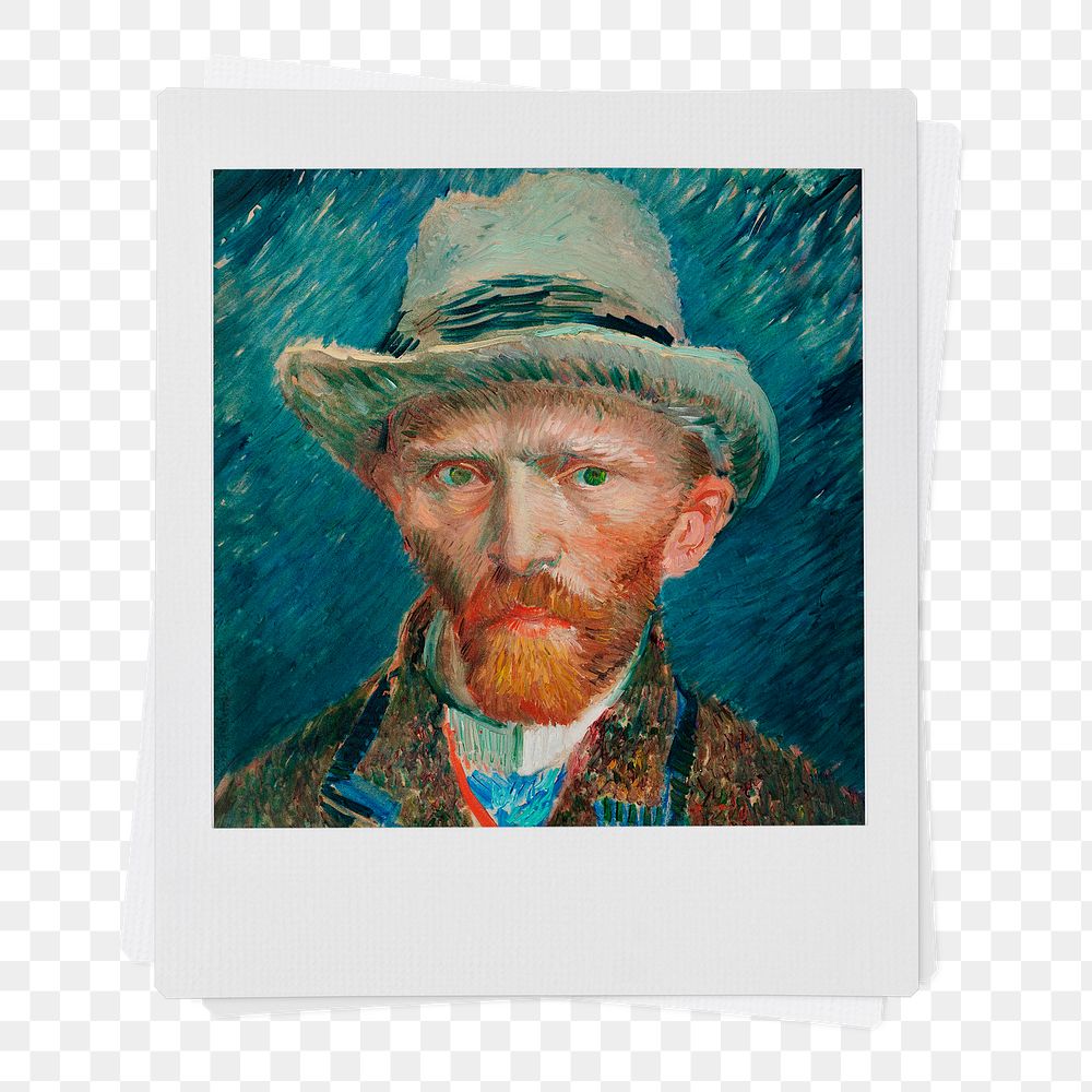 Png Vincent Van Gogh's famous self-portrait instant photo, transparent background, remixed by rawpixel