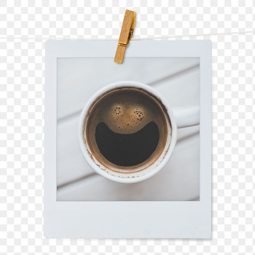 Espresso coffee png instant photo sticker, beverage aesthetic on transparent background