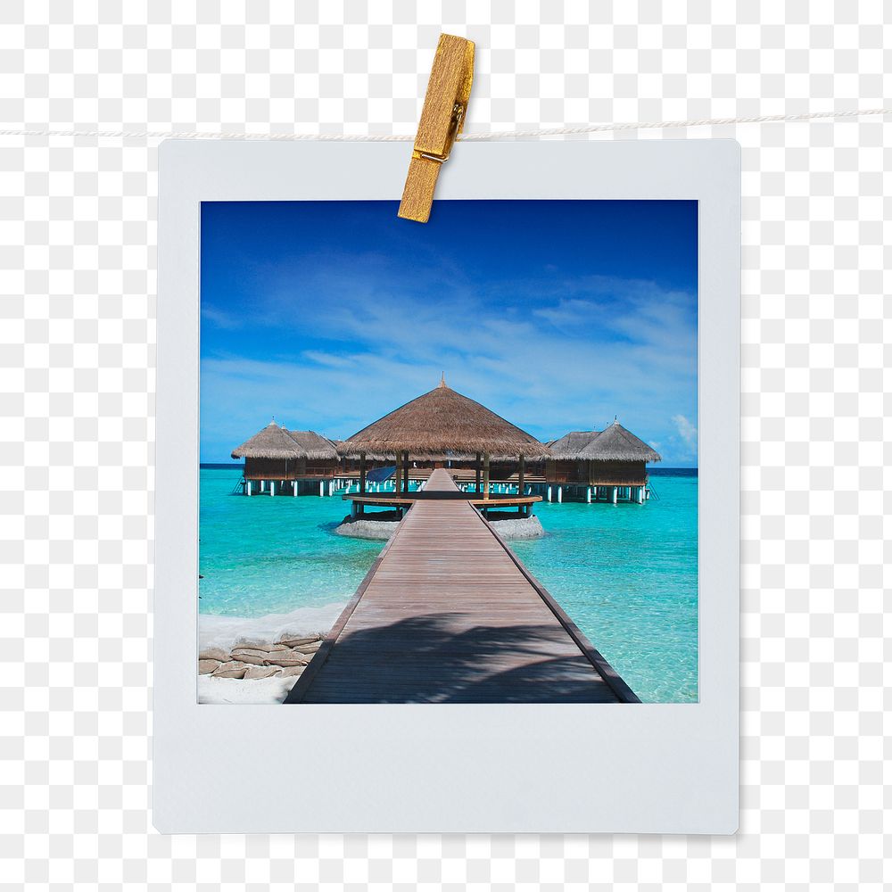 Summer bungalow png sticker, vacation aesthetic instant photo on transparent background