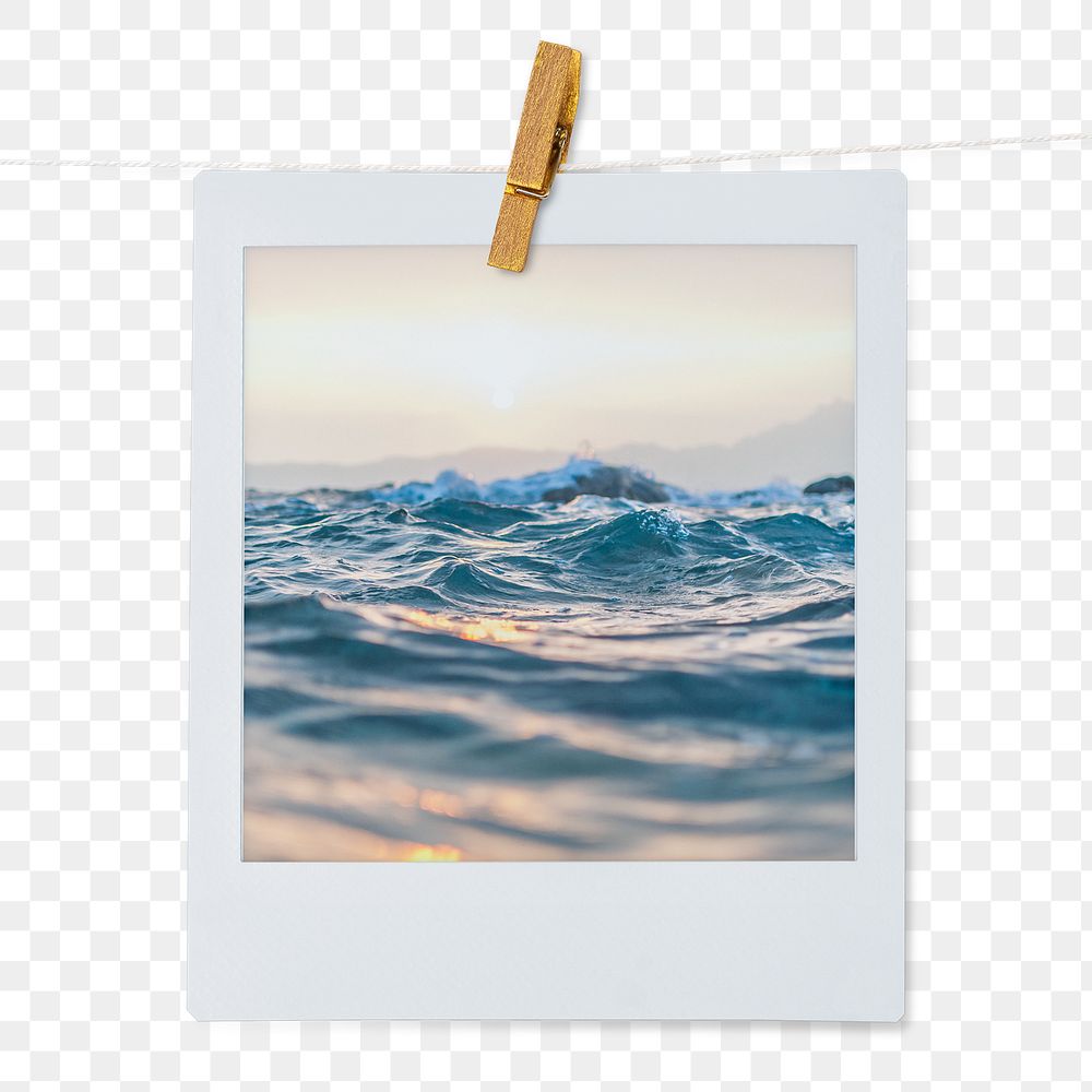 Ocean wave png sticker, instant photo, summer aesthetic image on transparent background