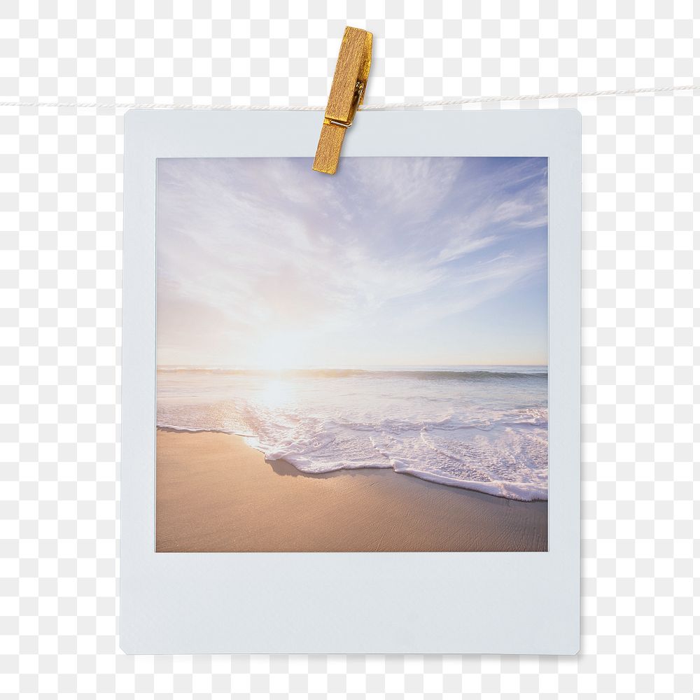 Beach wave png sticker, instant photo, summer aesthetic image on transparent background