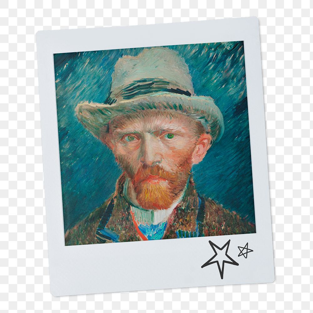 Png Vincent Van Gogh's famous self-portrait instant photo, transparent background, remixed by rawpixel