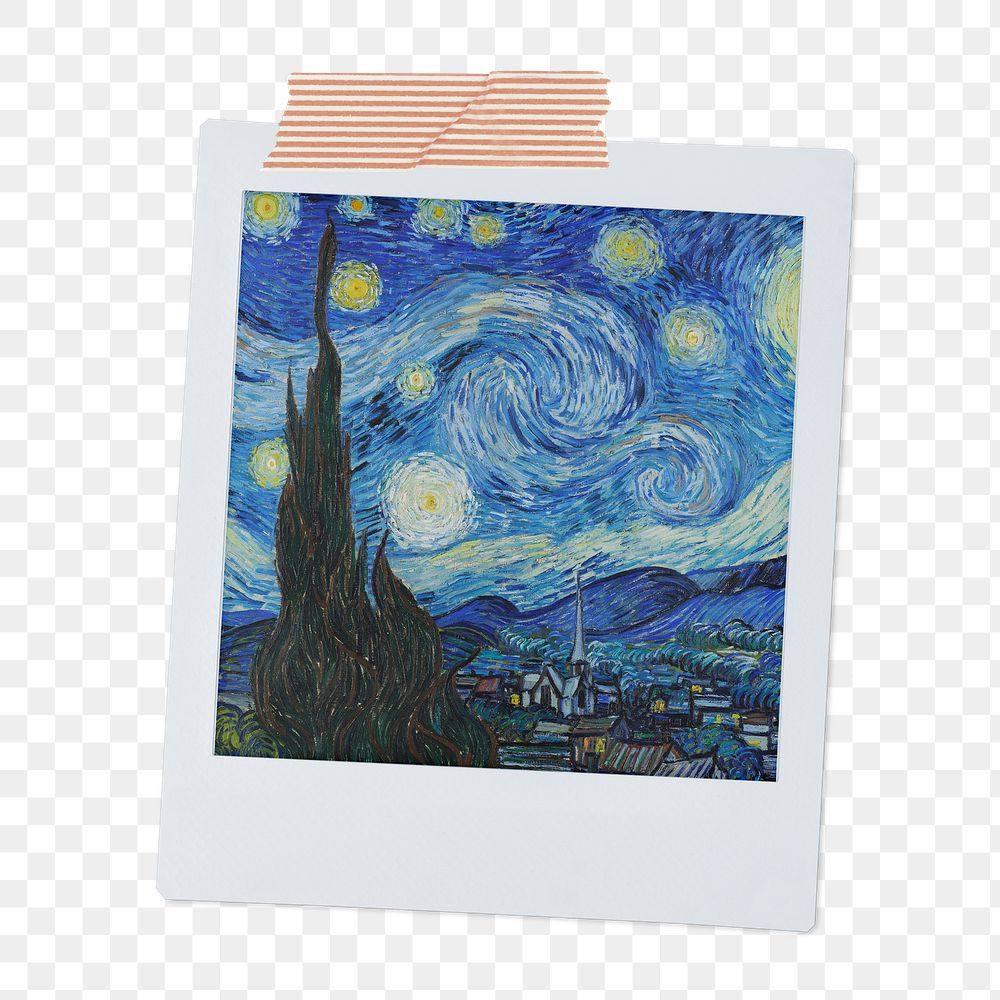 Png Vincent Van Gogh's The Starry Night instant photo, transparent background, remixed by rawpixel