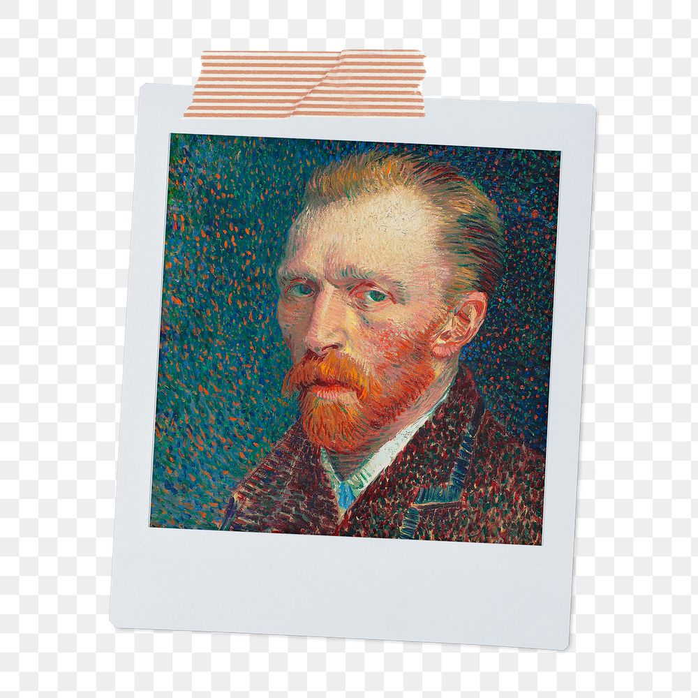 Png Vincent Van Gogh's famous self-portrait instant photo, transparent background, remixed by rawpixel