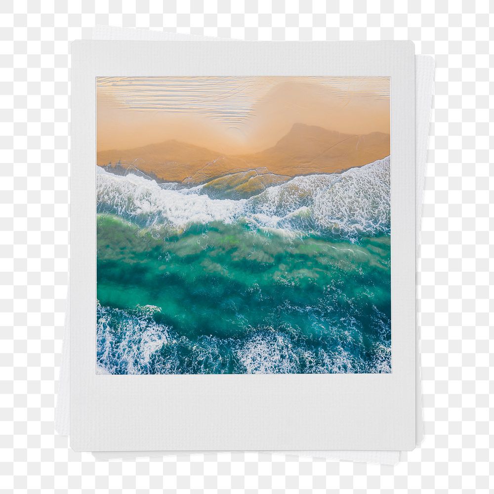 Beach wave png sticker, instant photo, summer aesthetic image on transparent background