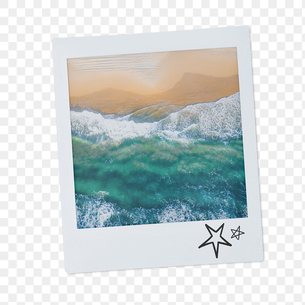 Beach wave png sticker, instant photo, summer aesthetic image on transparent background