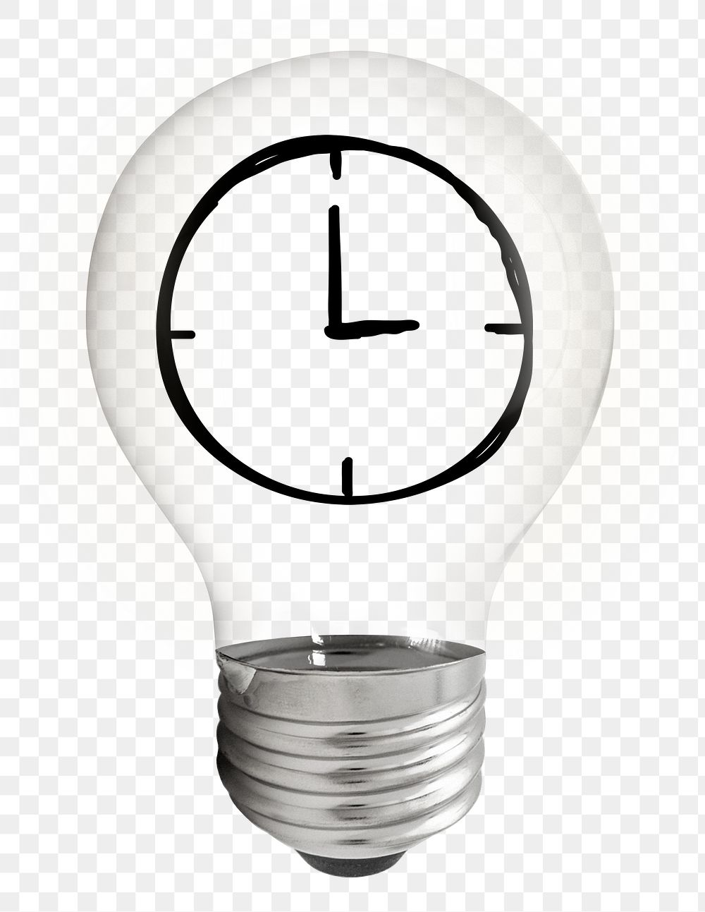 Clock doodle png icon light bulb sticker, business symbol graphic on transparent background
