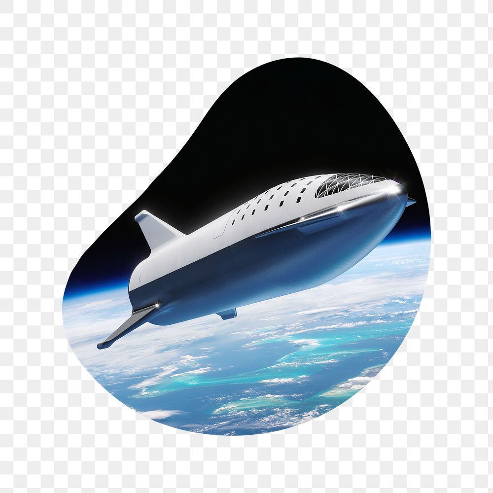 Starship separation png badge sticker, space travel photo in blob shape, transparent background