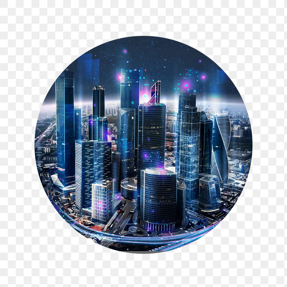 Smart city png badge sticker, futuristic technology remixed media photo, transparent background