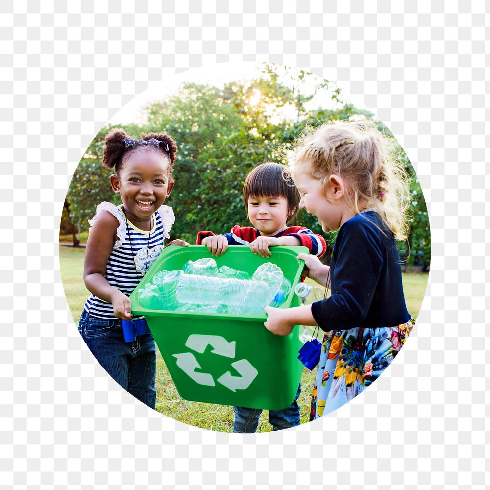 Kids recycling png rubbish badge sticker, environment photo, transparent background