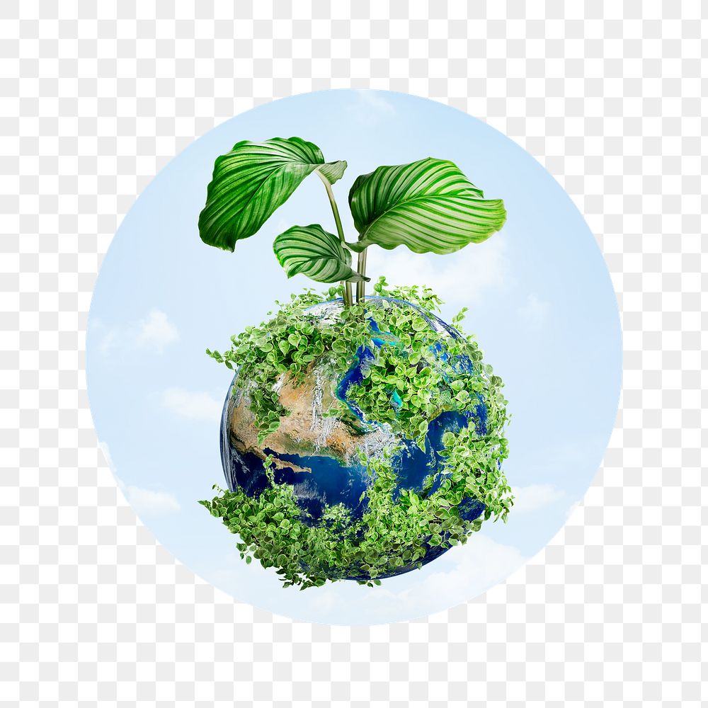 Green earth png badge sticker, environment photo, transparent background