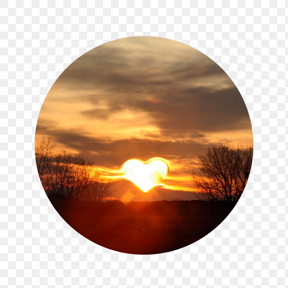 Heart sunset png sky badge sticker, nature photo, transparent background