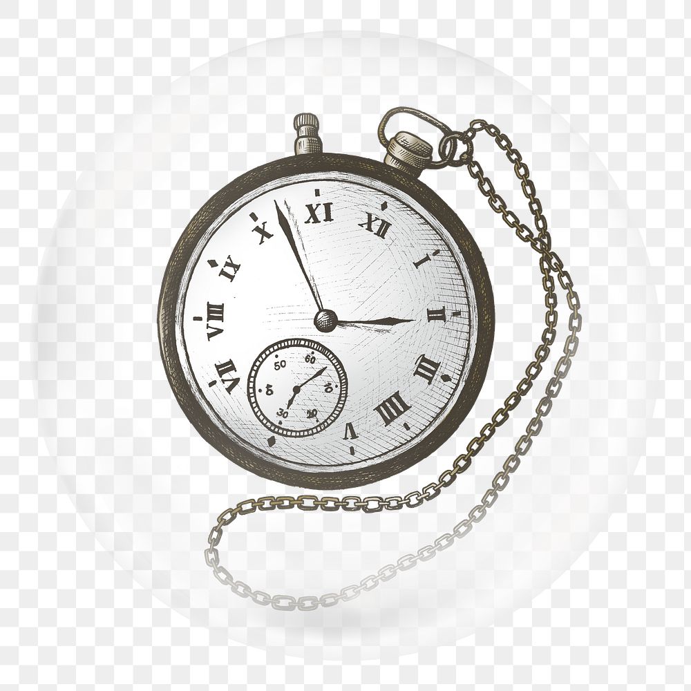 Pocket watch png sticker, vintage object in bubble, transparent background