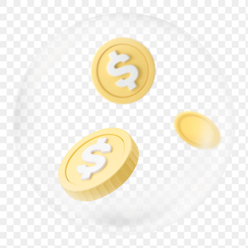 Gold coins png sticker, currency exchange bubble, transparent background