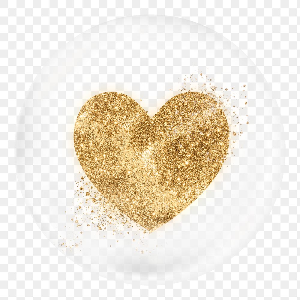 Glittery heart png sticker, aesthetic graphic in bubble, transparent background