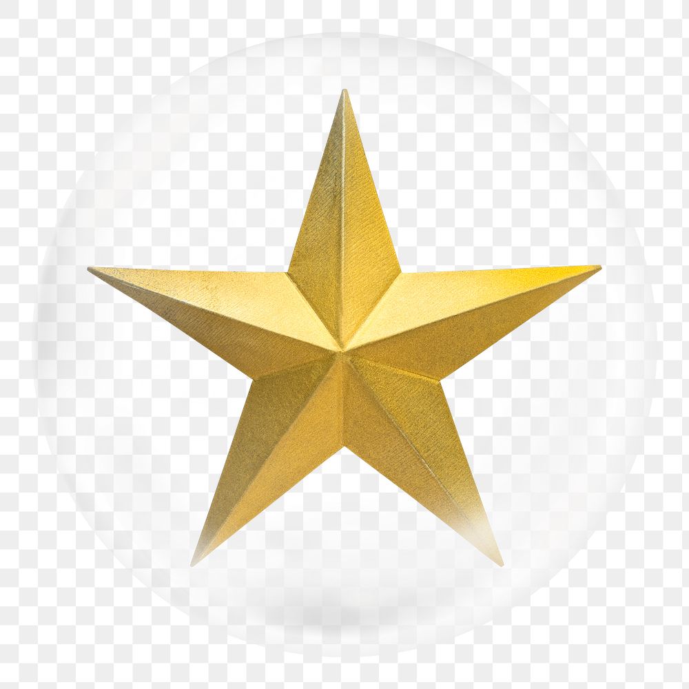 Gold star png sticker, ranking symbol in bubble, transparent background