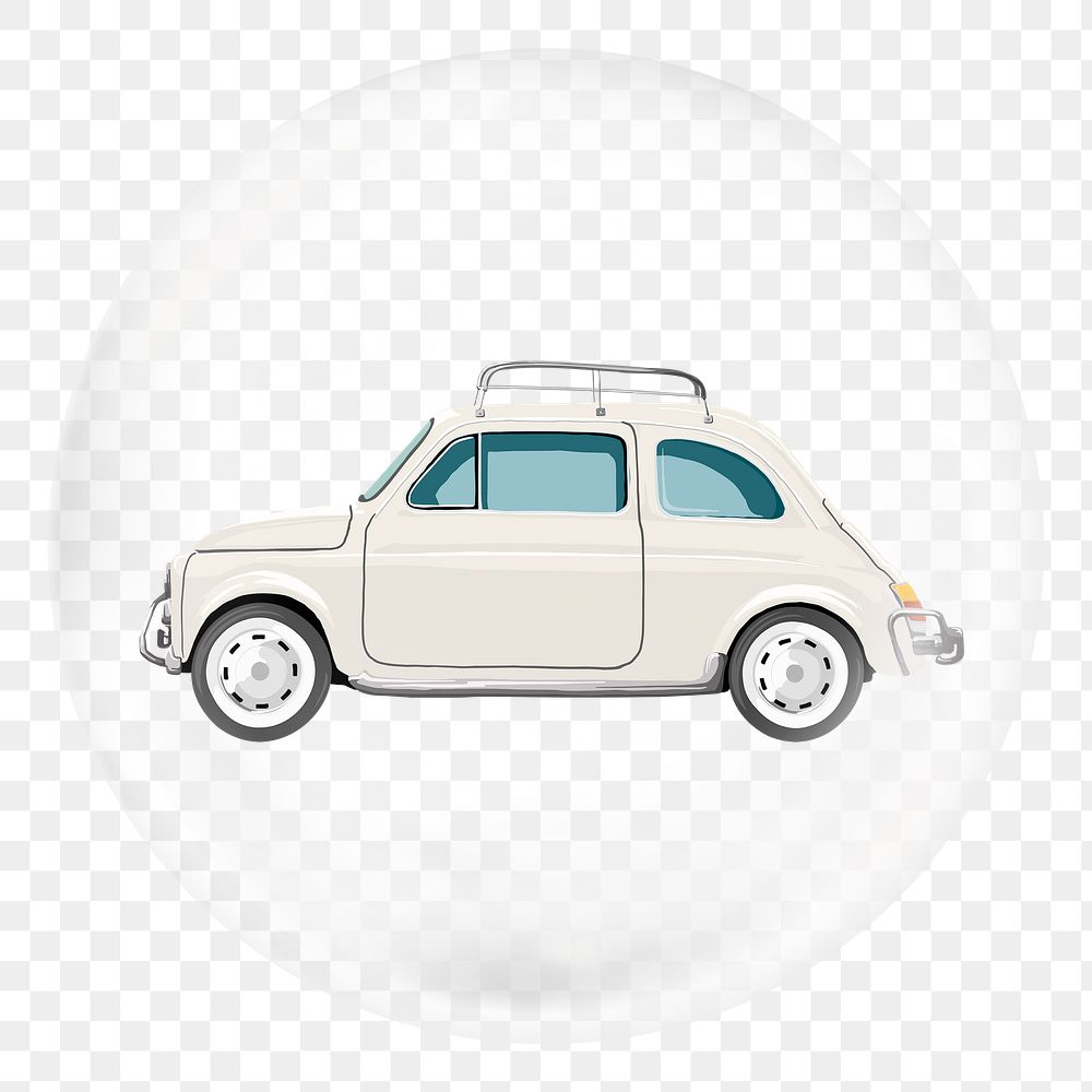 Classic car png sticker, vehicle in bubble, travel graphic, transparent background