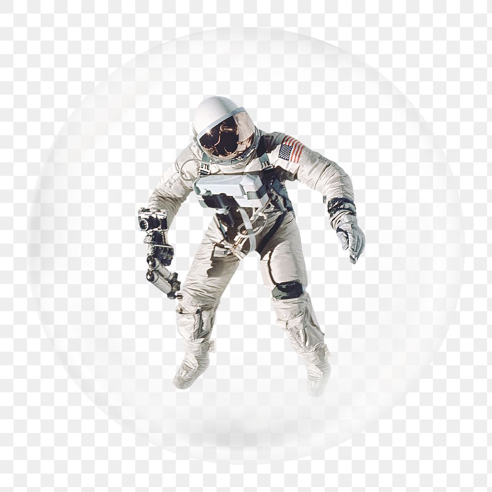 Floating astronaut png sticker, galaxy aesthetic in bubble