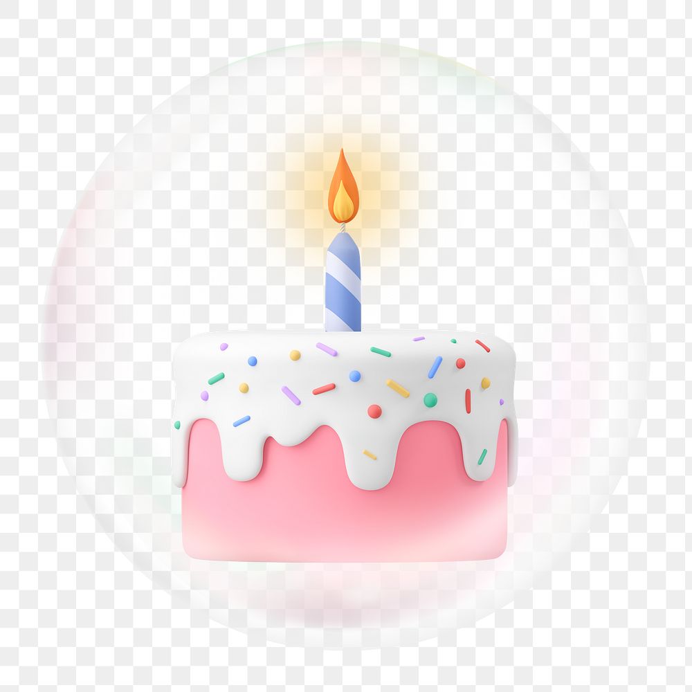 Birthday cake png sticker, 3D dessert in bubble, transparent background