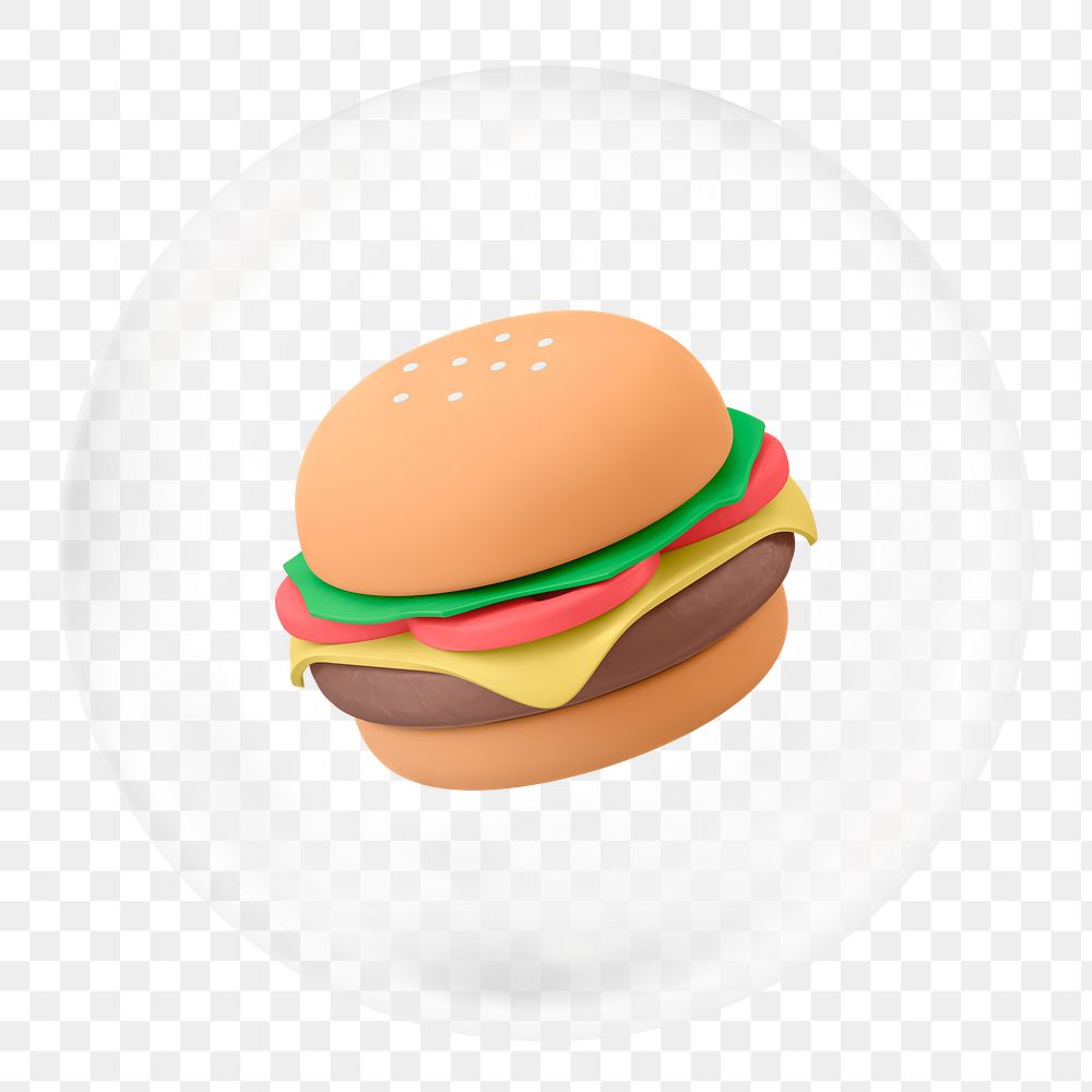 3D hamburger png sticker in bubble, transparent background