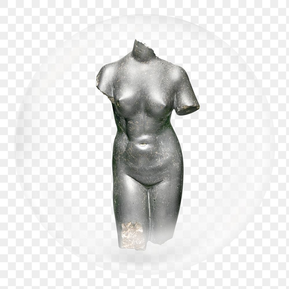Nude woman png sticker, body sculpture in bubble, transparent background