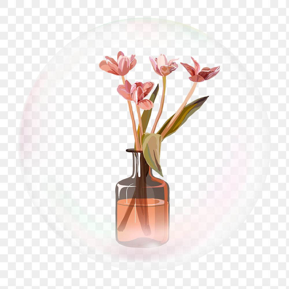 Flower vase png sticker, bubble, home decor concept art, transparent background