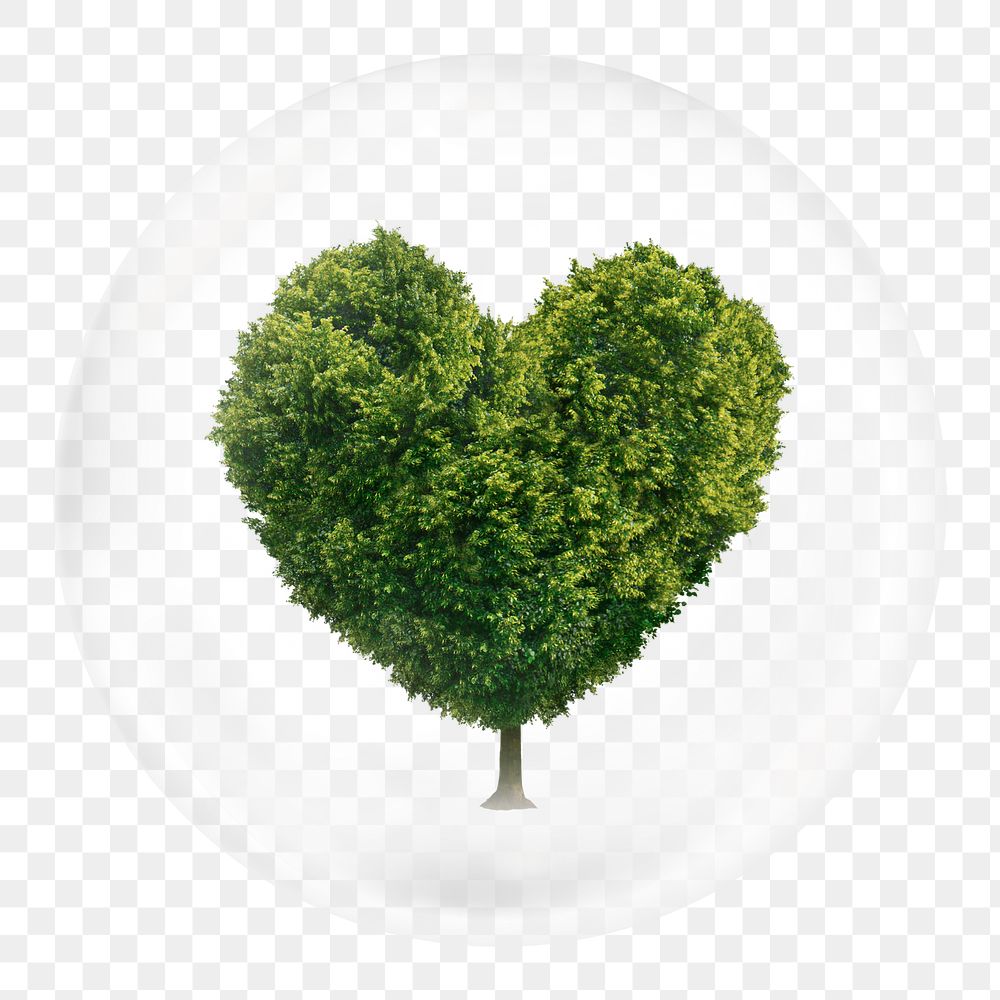 Heart tree png bubble sticker, sustainable environment concept art, transparent background