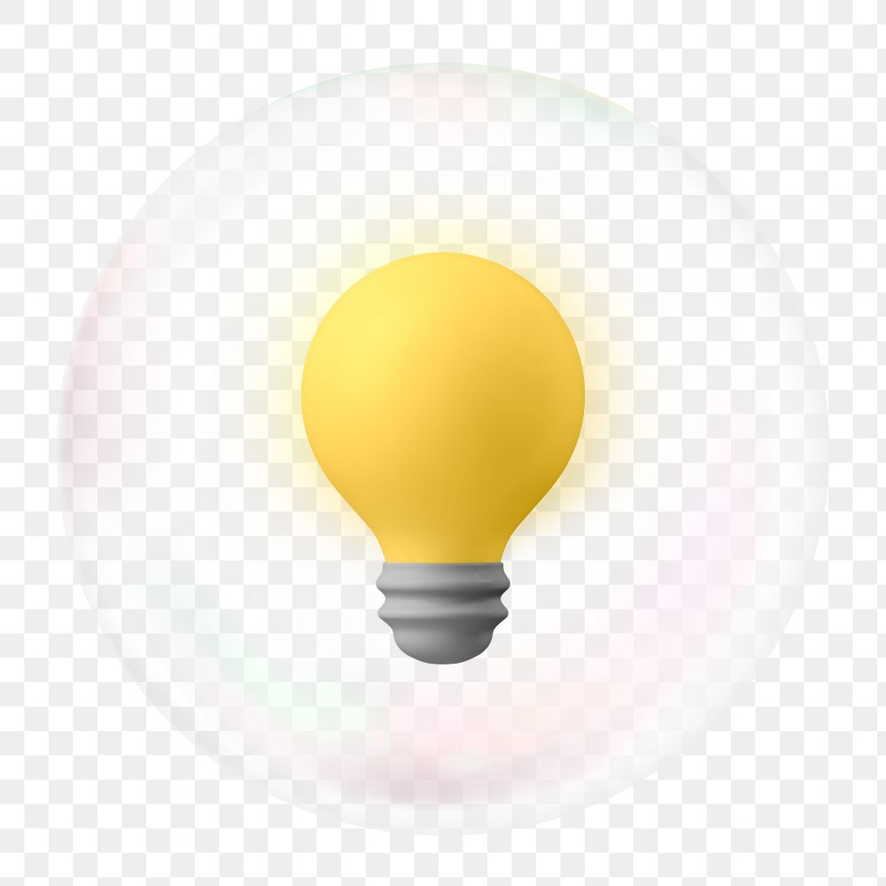 Png 3D light bulb sticker, environment icon in bubble, transparent background