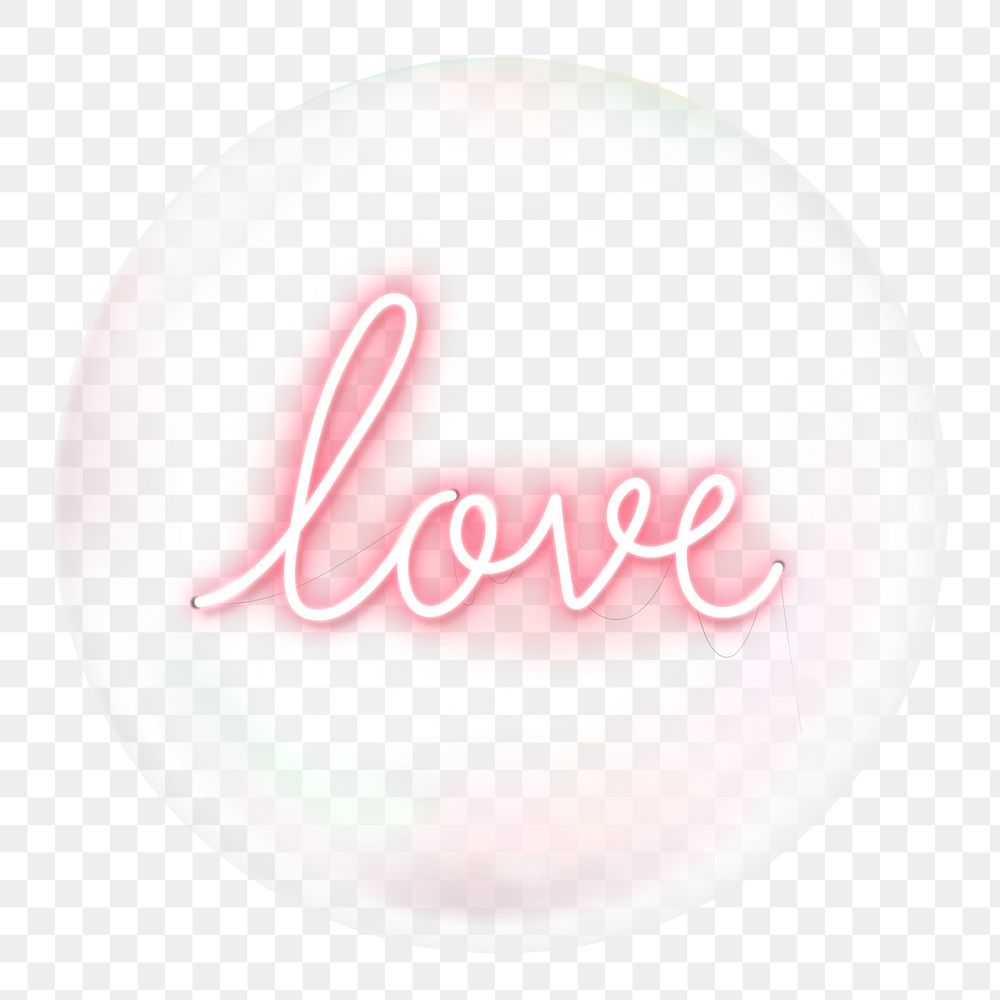 Love typography png sticker, neon graphic in bubble, transparent background