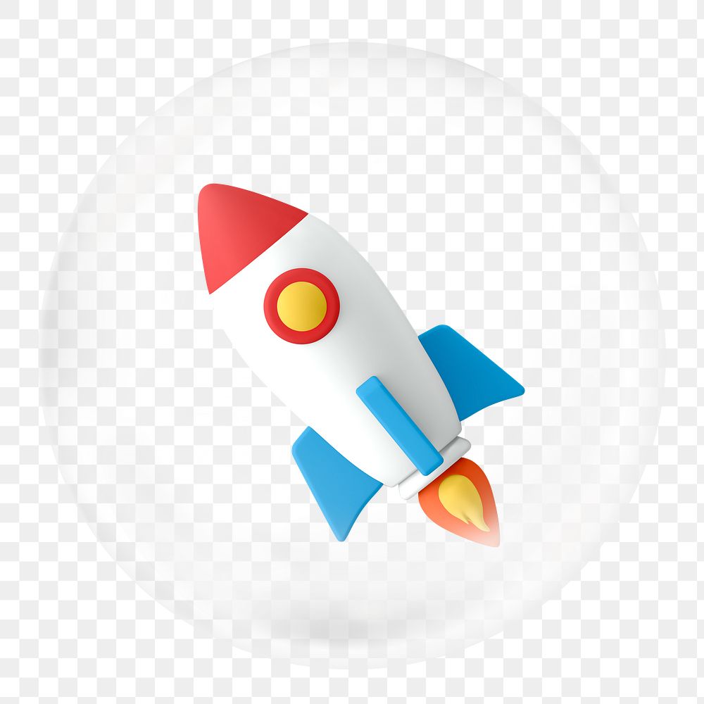 3D rocket png sticker, business launch graphic bubble, transparent background