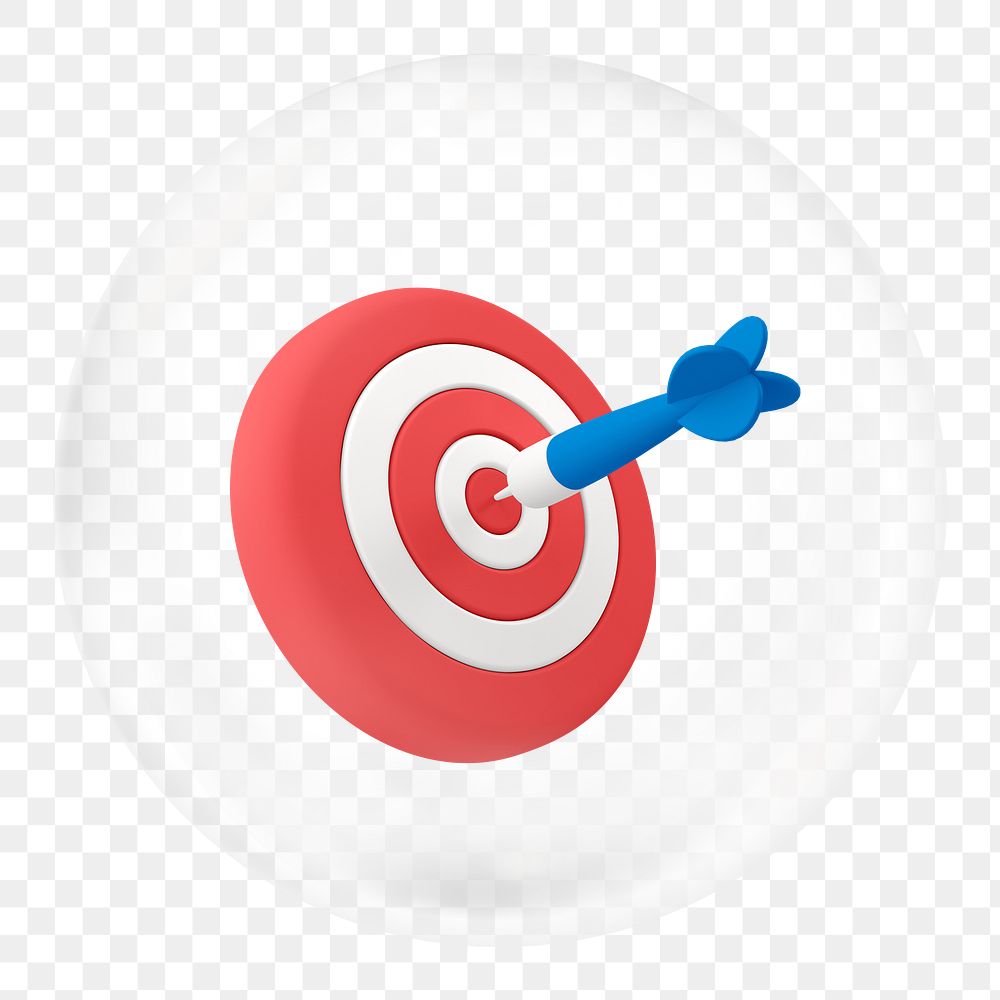 3D bullseye png sticker, business target graphic bubble, transparent background