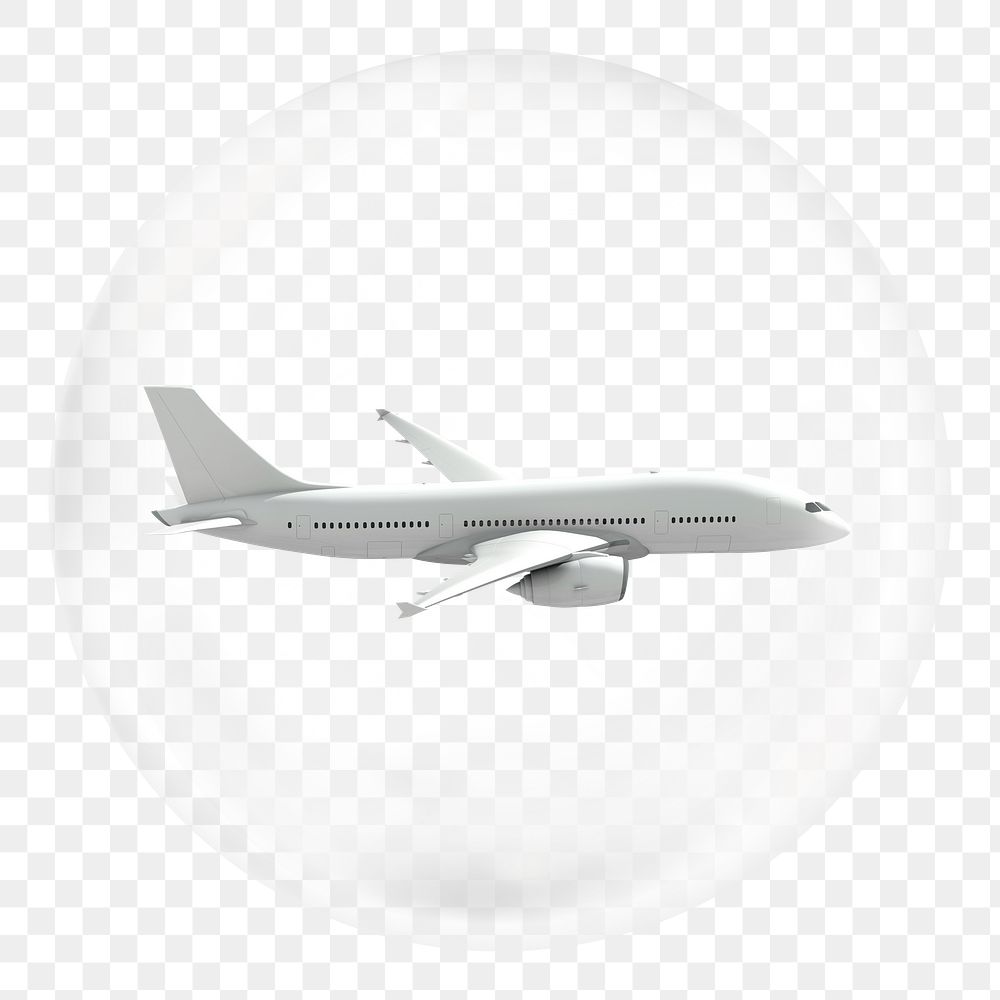 Airplane png sticker, vehicle in bubble, travel graphic, transparent background
