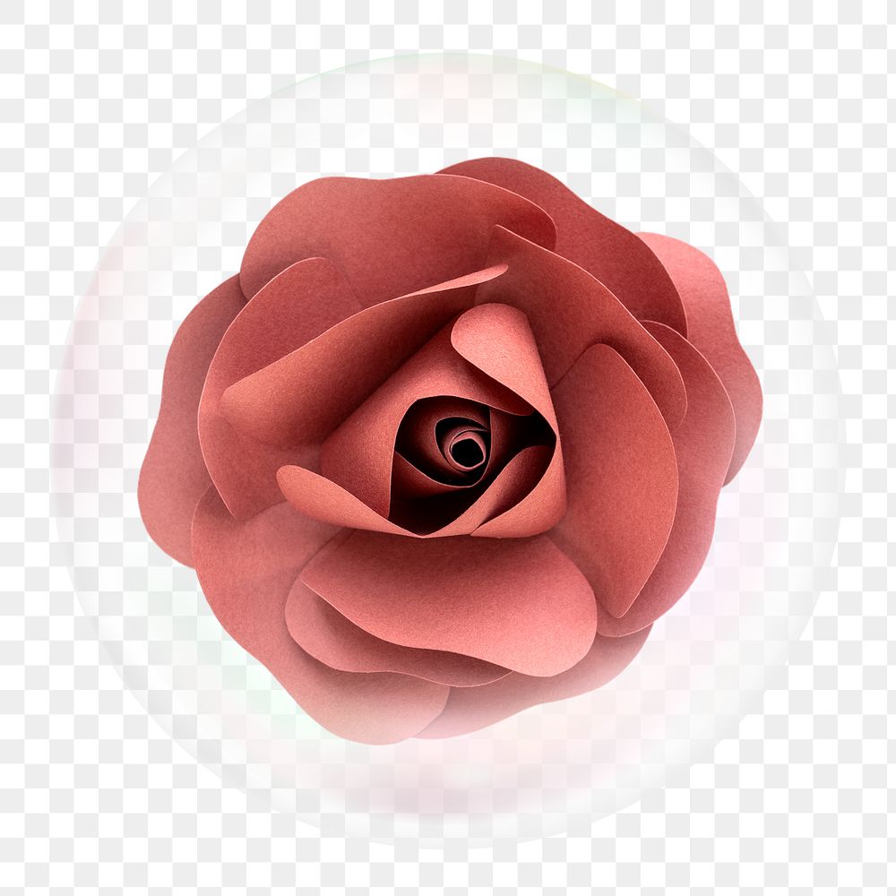 Paper rose png sticker, flower in bubble, Spring concept art, transparent background