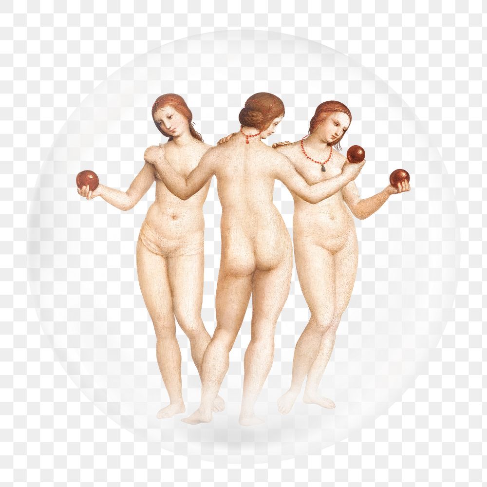 Three graces goddess png sticker, famous painting by Raphael on transparent background, remixed by rawpixel