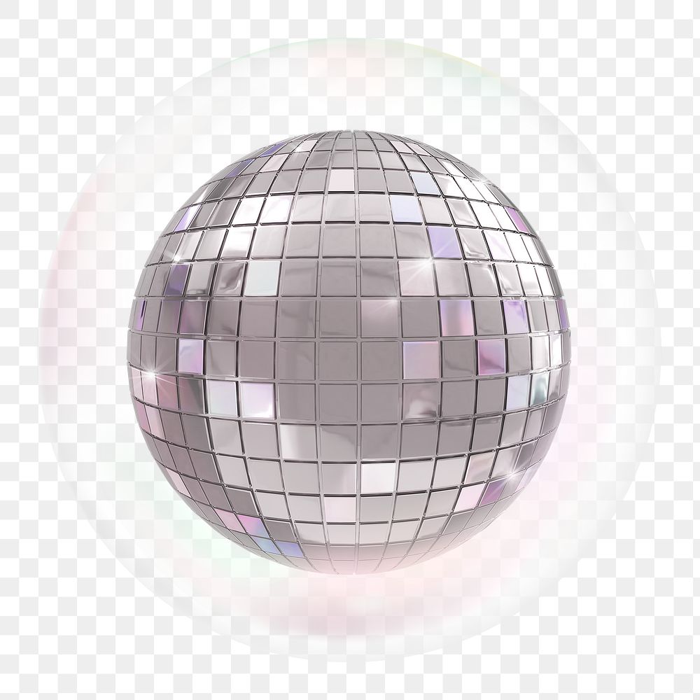 Silver disco png ball sticker, party decor in bubble, transparent background