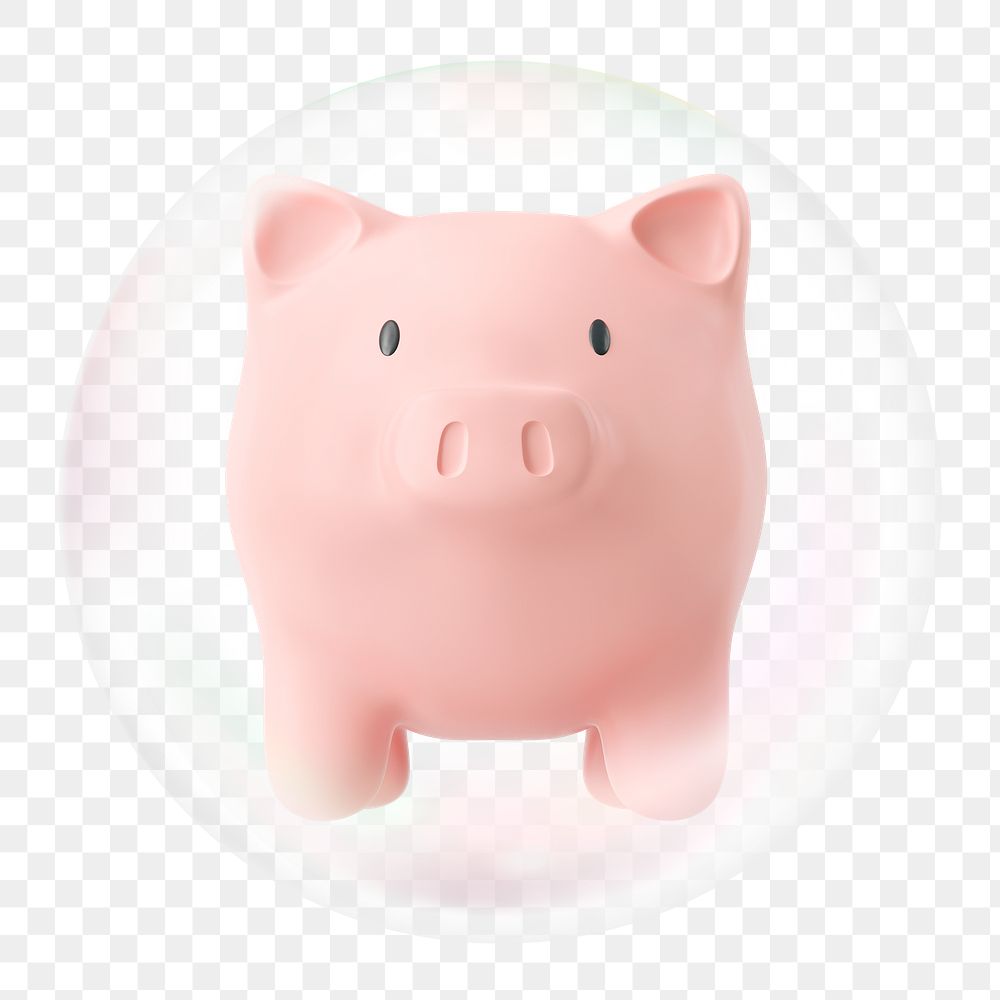 Piggy bank png sticker, financial savings bubble, transparent background