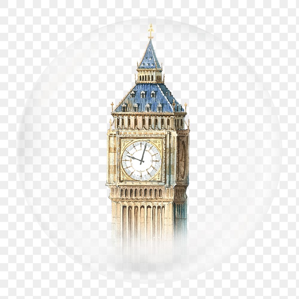Big Ben tower png sticker, UK travel landmark in bubble, transparent background