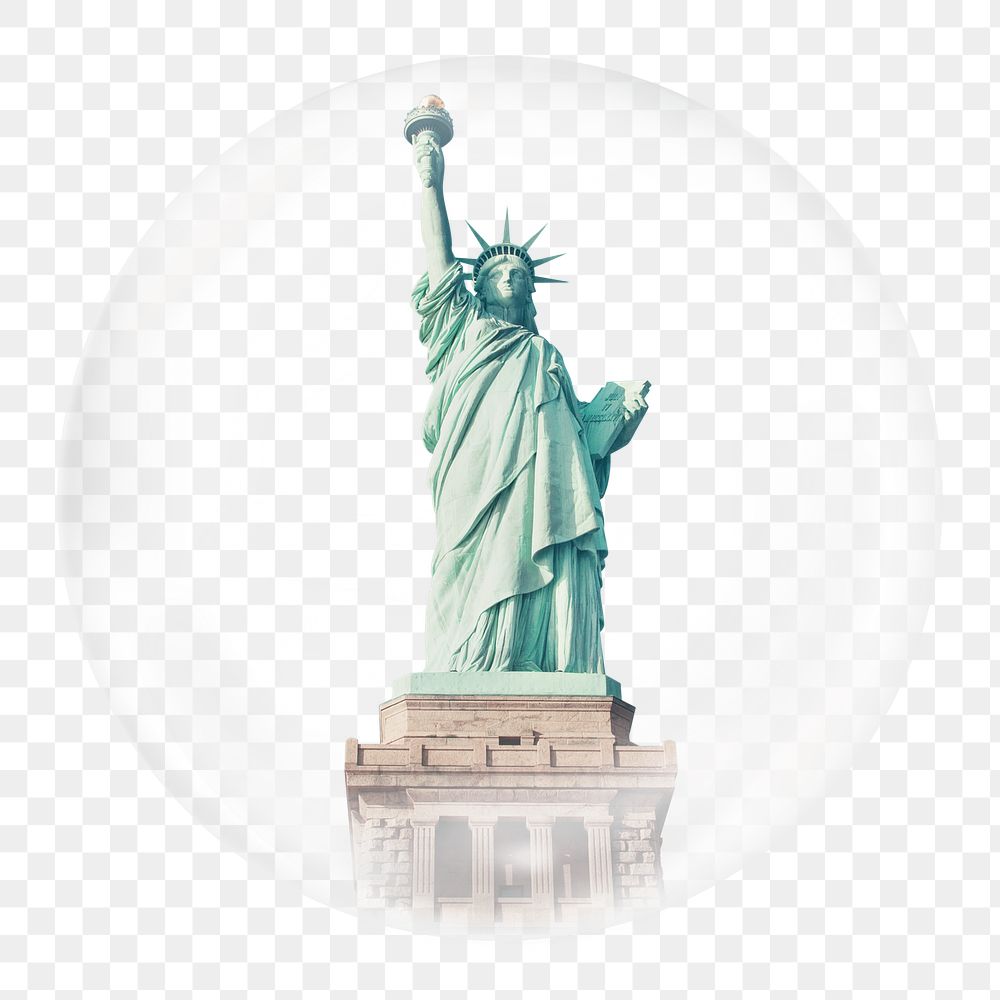 Png Statue of Liberty sticker, New York travel landmark in bubble, transparent background