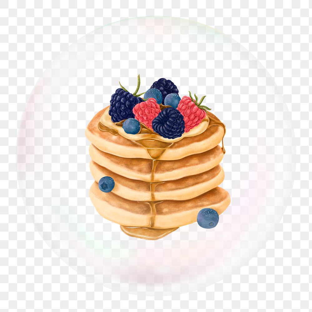 Berry pancakes png sticker, breakfast food in bubble, transparent background