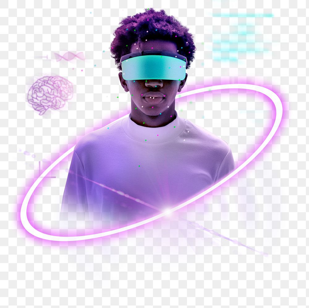 PNG futuristic man, metaverse technology, augmented reality digital sticker in transparent background