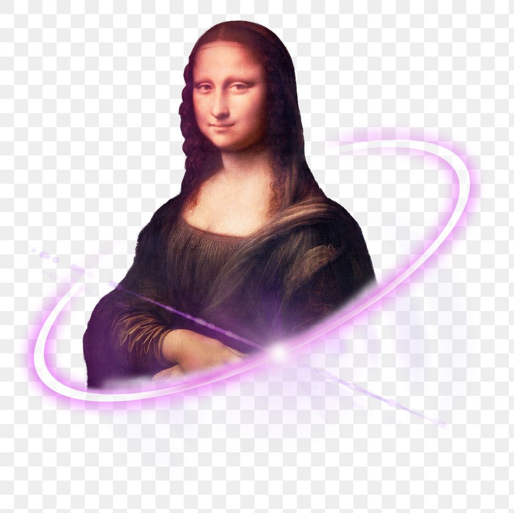 Mona Lisa png, digital art, NFT blockchain technology sticker in transparent background, remixed by rawpixel.