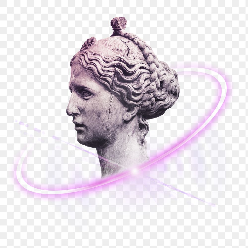 Greek statue png, digital art, NFT blockchain technology sticker in transparent background