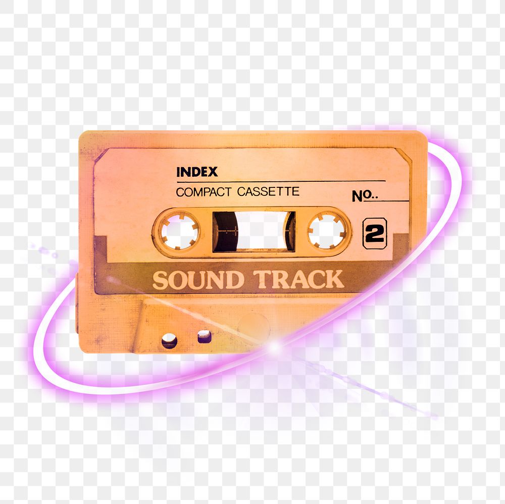 PNG cassette tape, retro music track, technology digital sticker in transparent background