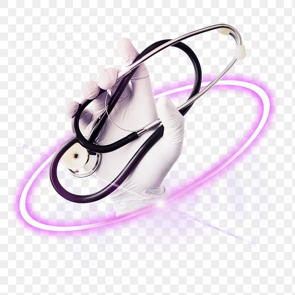 Health tech png, doctor holding stethoscope digital sticker in transparent background