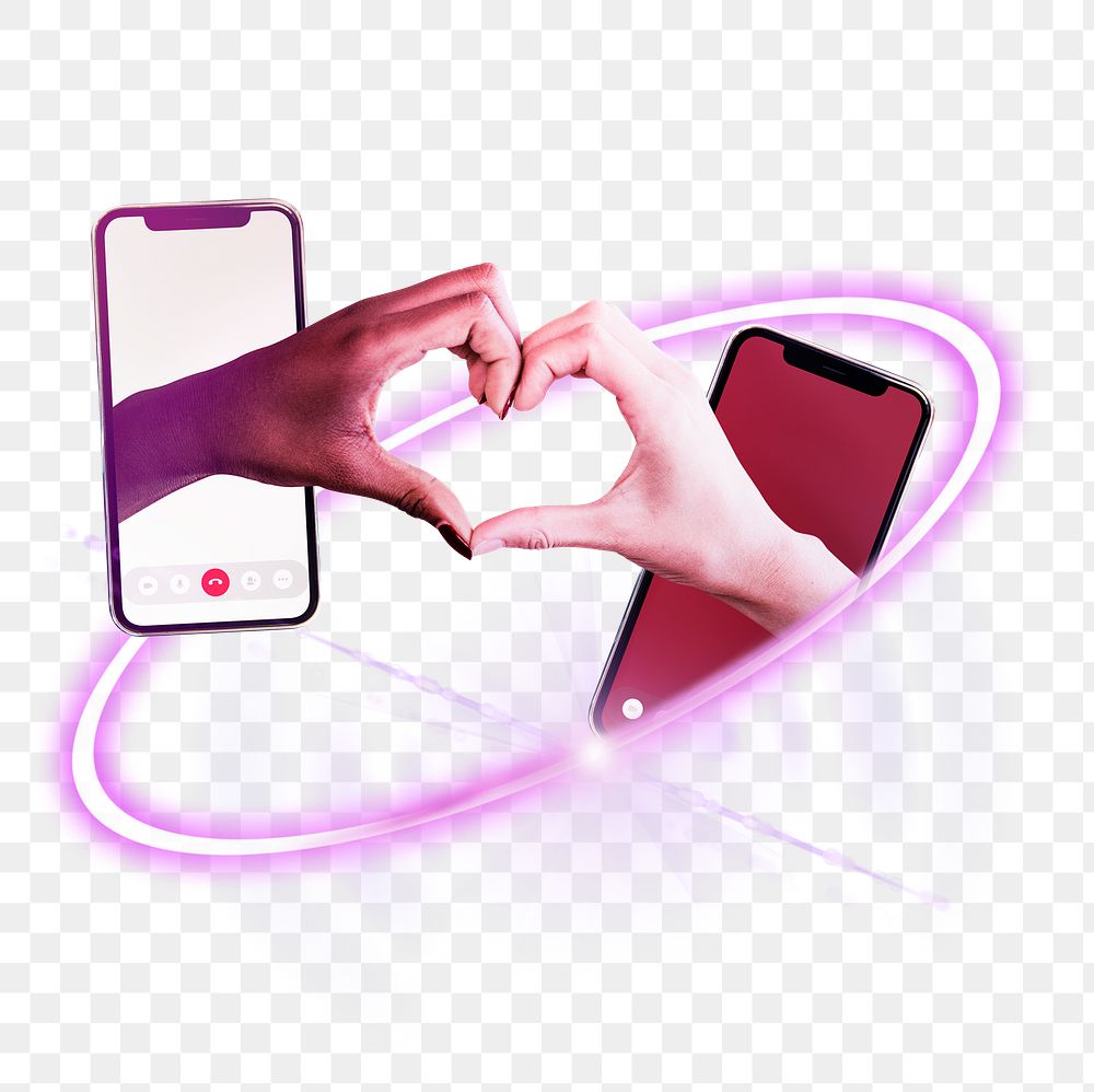 Online dating png, love and technology digital sticker in transparent background
