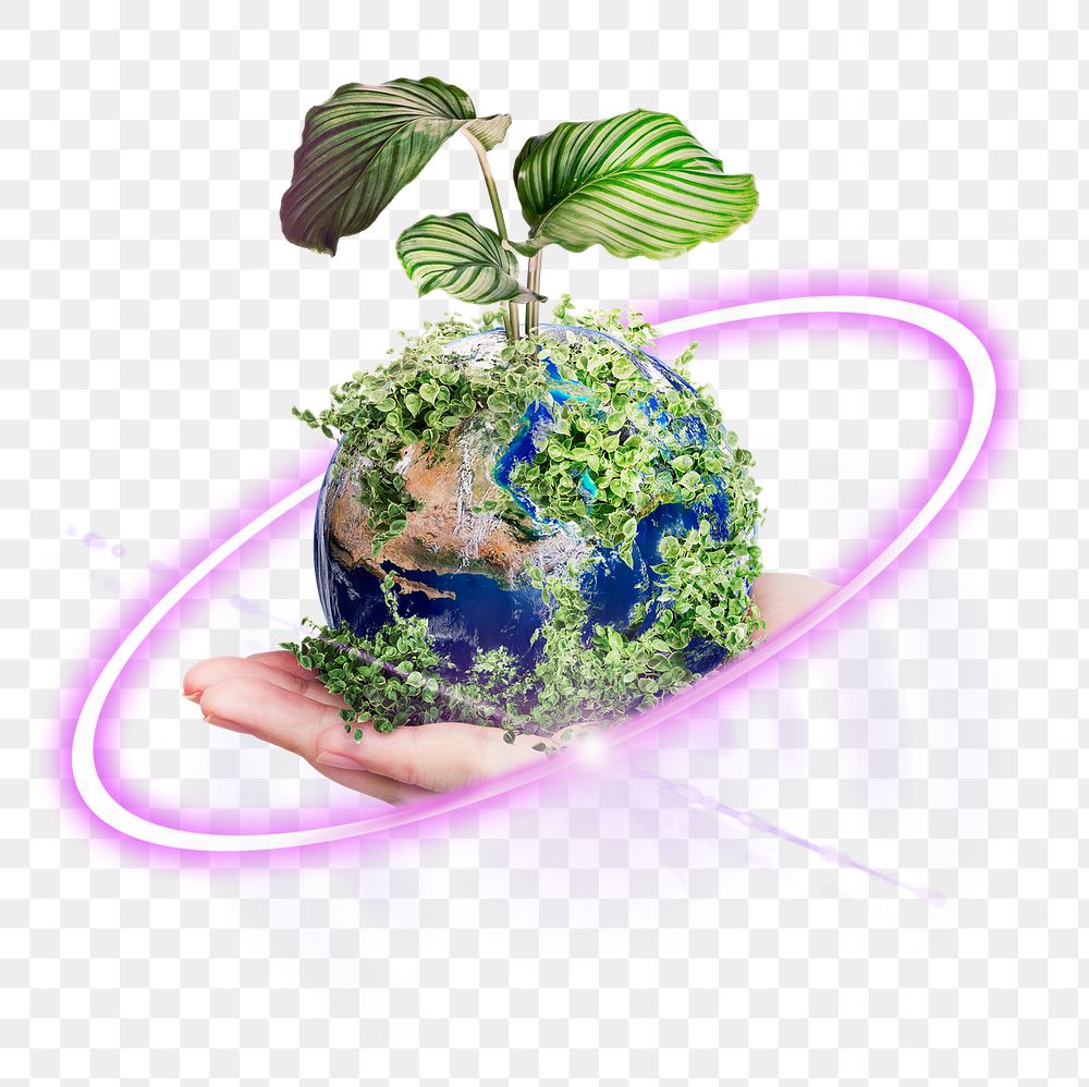Green earth png, reforestation technology digital sticker in transparent background
