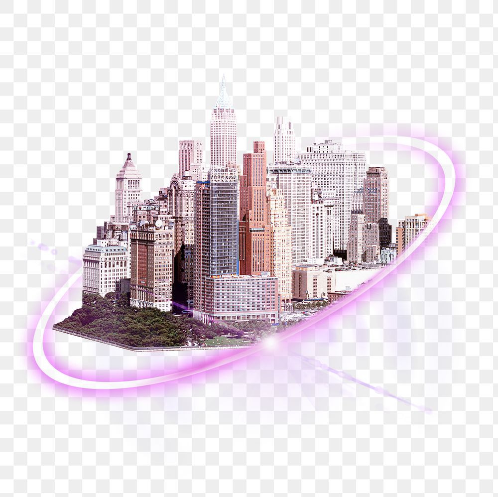 City skyscrapers png, financial district, technology digital sticker in transparent background