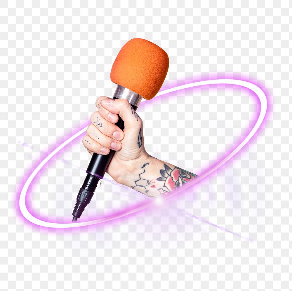 PNG karaoke microphone, entertainment technology digital sticker in transparent background