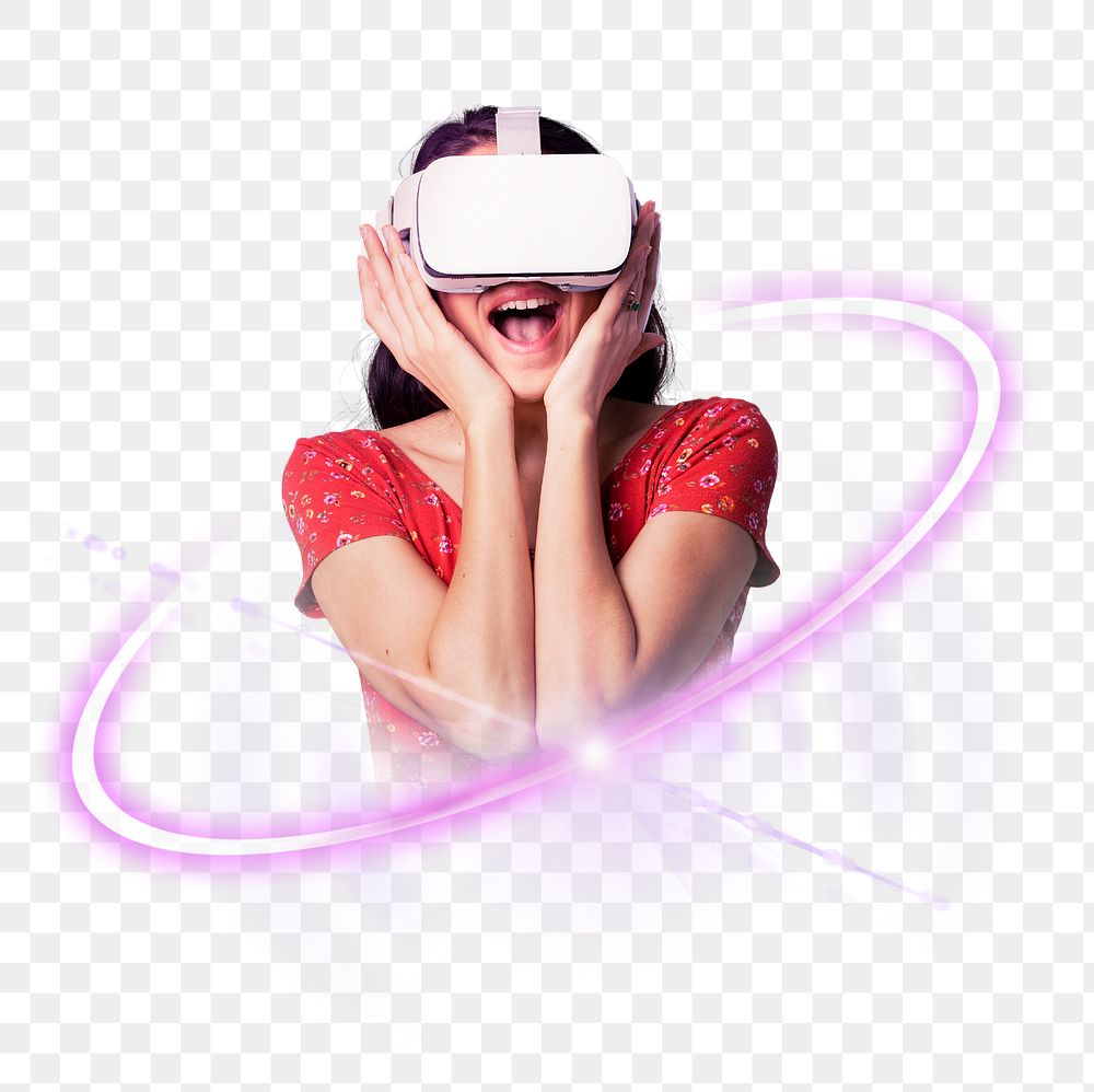 Surprised woman png, virtual reality technology digital sticker in transparent background