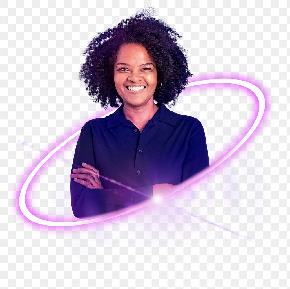 PNG business woman, virtual employee, HR technology digital sticker in transparent background